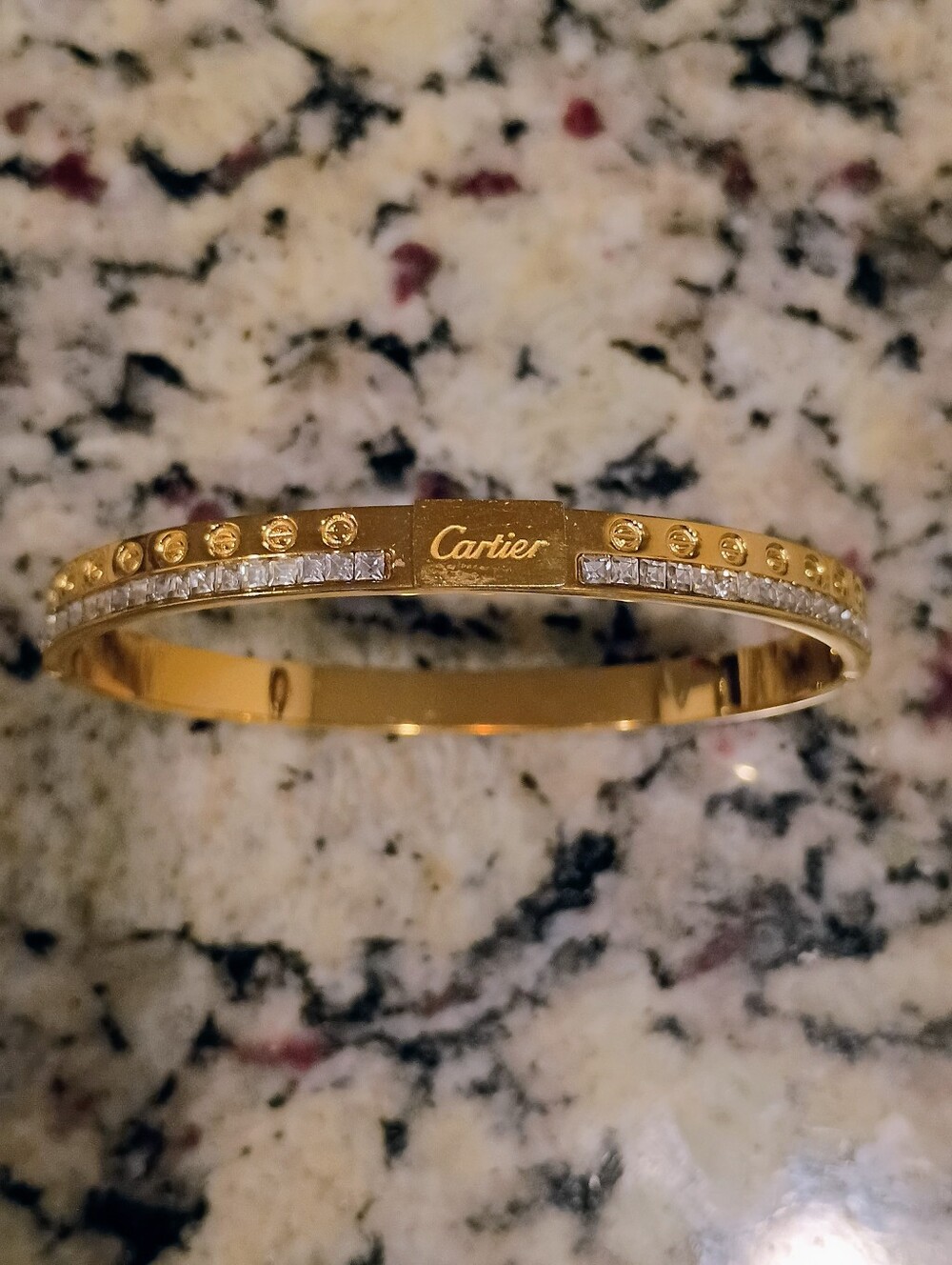 New Gold Tone Bracelet with Clear Crystal Row and Screw Accents